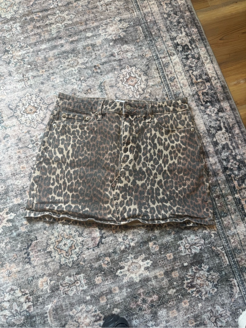 Leopard Print Mini Denim Skirt in Brown